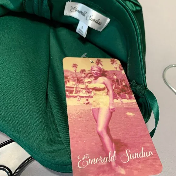 NWT Emerald Sundae Satin Evening Gown Dress Dark Green Women Size S Prom Wedding - Picture 13 of 14